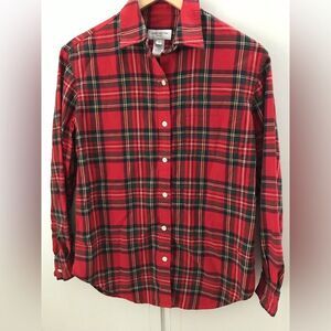 Jones New York Red Green Plaid Women Plaid 100% Cotton Button Up Size Small